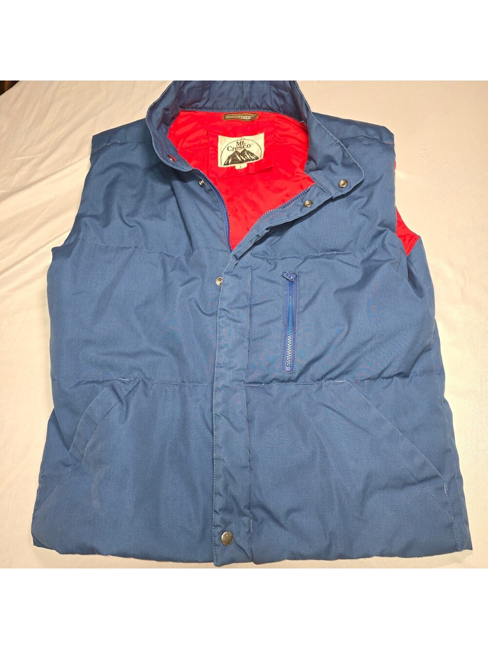 Vintage 80s Mt Cresco Ruggedier Down Puffer Vest Mens Large Blue Red Gorpcore
